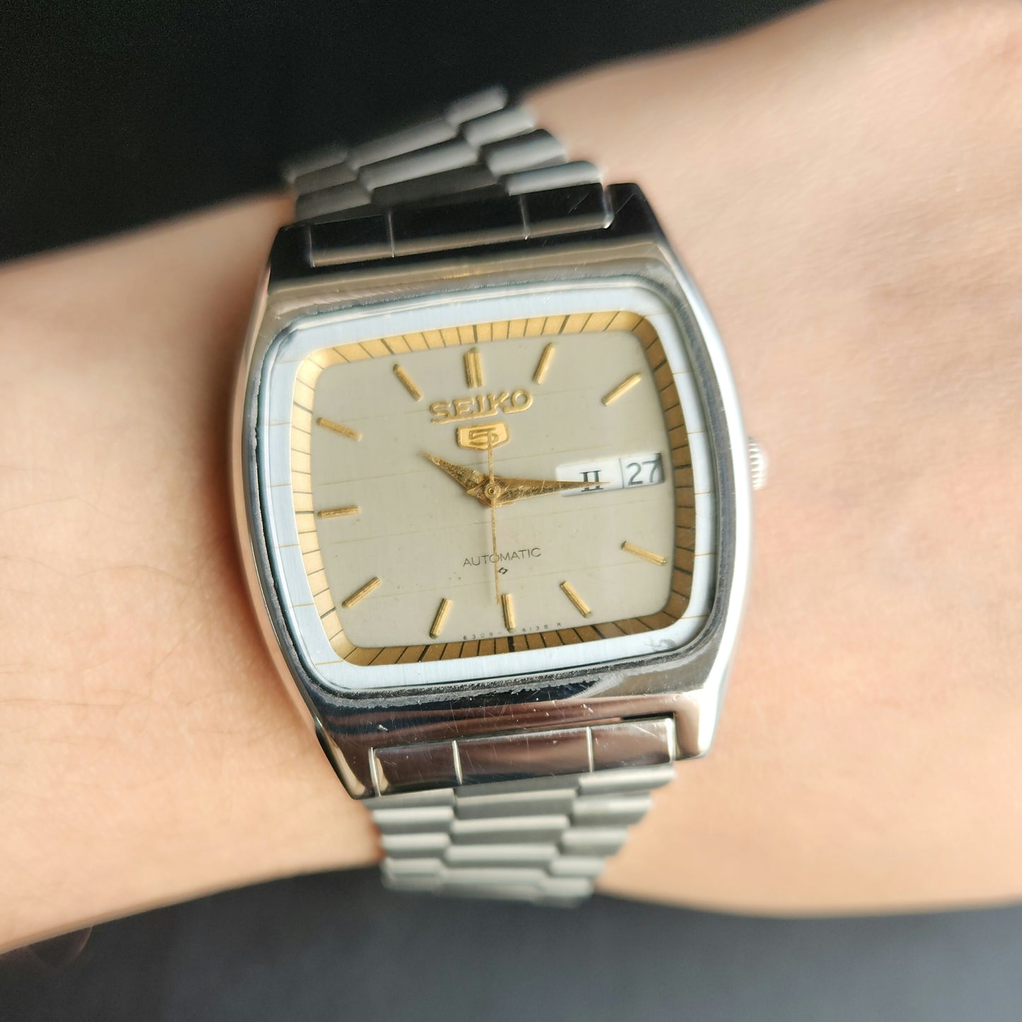 Vintage 1970 Original Seiko 5 Automatic 6309-599A Grey Face 17 Jewels Day-Date Japanese Men's Wrist Watch J107