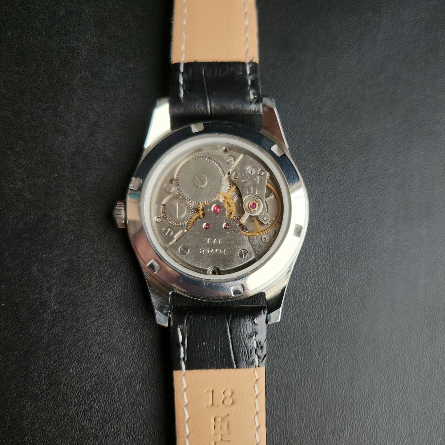 Vintage MOD HMT Janata Bangla Hand Winding 17 Jewels Yellow Face Black Leather Strap Men's Wrist Watch K15