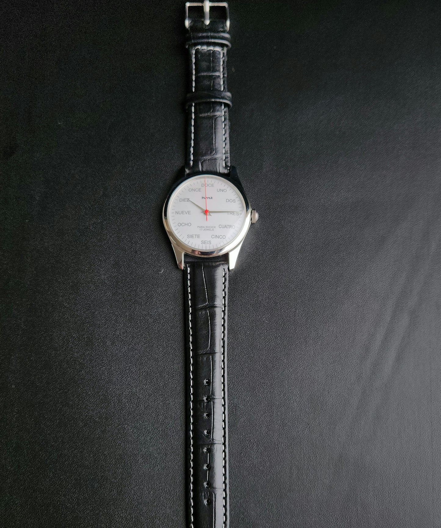Vintage MOD HMT Spanish Hand Winding 17 Jewels White Face Black leather Strap Men's Wrist Watch K21