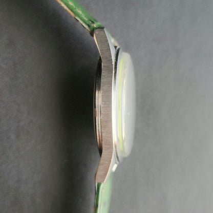 Vintage MOD HMT Janata Gandhi Hand Winding 17 Jewels Green Face Green Leather Strap Men's Wrist Watch K19