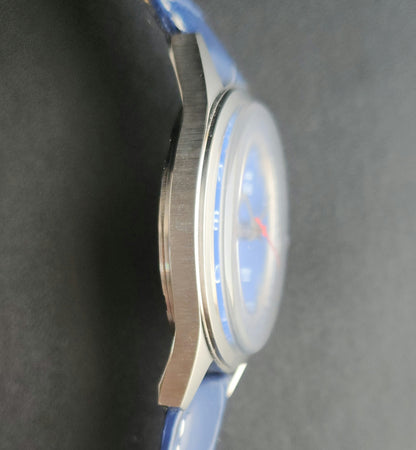 Vintage MOD HMT Janata B.R .Ambedkar Hand Winding 17 Jewels Blue Face Blue Leather Strap Men's Wrist Watch K17