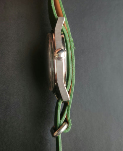 Vintage MOD HMT Janata Bangla Hand Winding 17 Jewels Green Face Green Nato Leather Strap Men's Wrist Watch K13