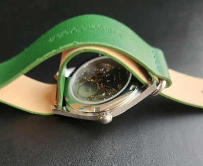 Vintage MOD HMT Janata Bangla Hand Winding 17 Jewels Green Face Green Nato Leather Strap Men's Wrist Watch K13