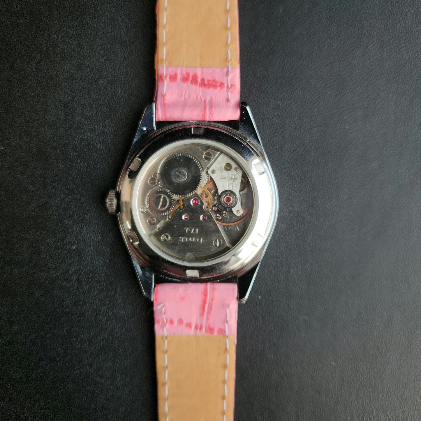 Vintage MOD HMT Kohinoor Hand Winding 17 Jewels Pink Face Pink Leather Strap Men's Wrist Watch K20