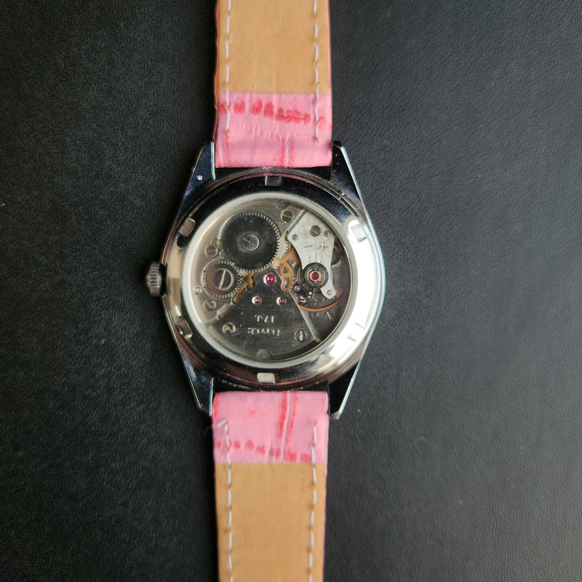 Vintage MOD HMT Kohinoor Hand Winding 17 Jewels Pink Face Pink Leather Strap Men's Wrist Watch K20