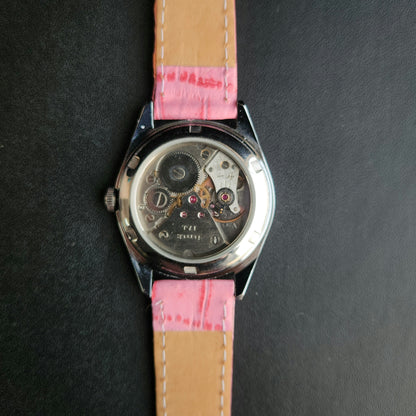 Vintage MOD HMT Kohinoor Hand Winding 17 Jewels Pink Face Pink Leather Strap Men's Wrist Watch K20