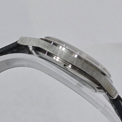 Vintage MOD HMT Janata Telugu Hand Winding 17 Jewels Black Face Black Leather Strap Men's Wrist Watch K08