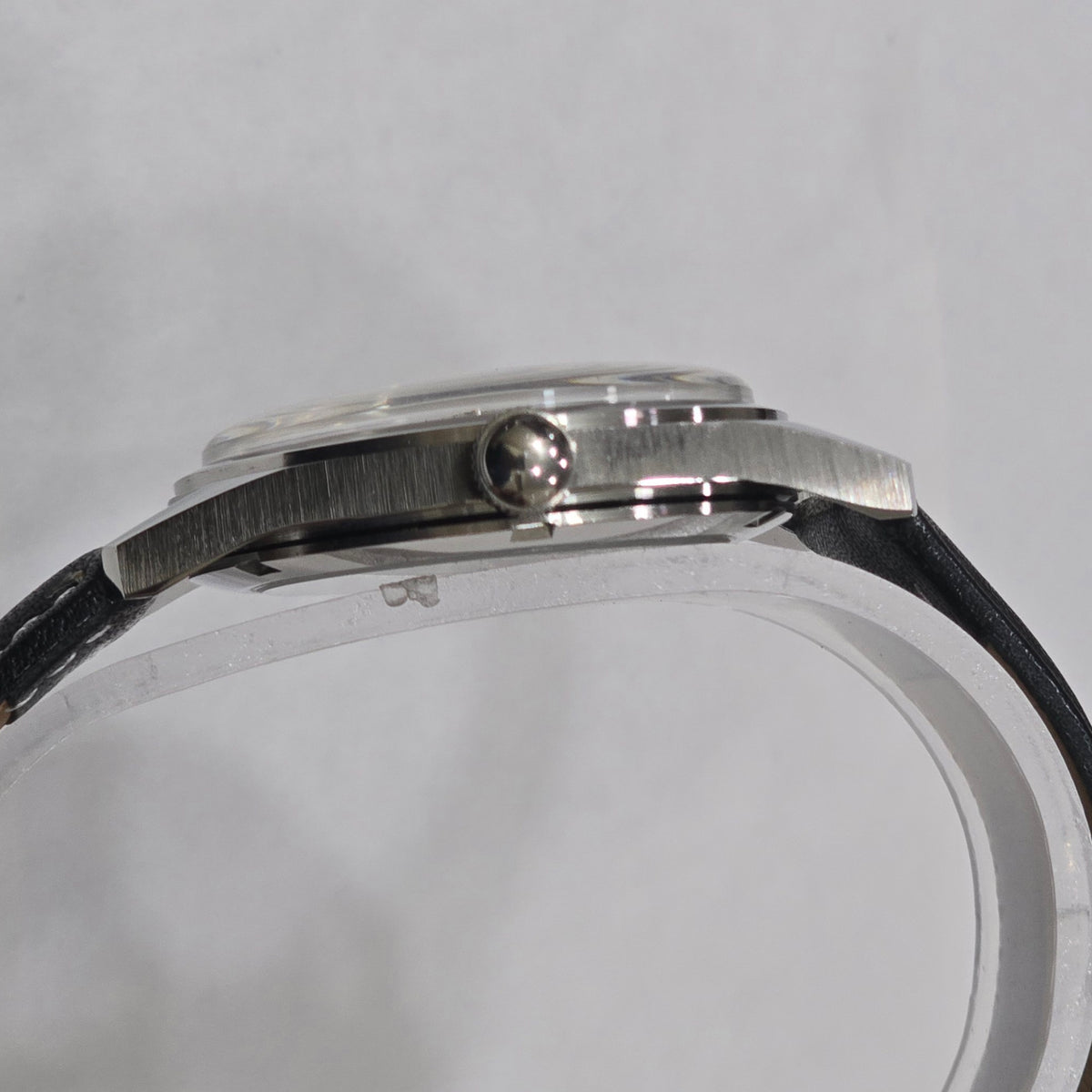 Vintage MOD HMT Janata Telugu Hand Winding 17 Jewels Black Face Black Leather Strap Men's Wrist Watch K08