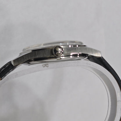 Vintage MOD HMT Janata Telugu Hand Winding 17 Jewels Black Face Black Leather Strap Men's Wrist Watch K08