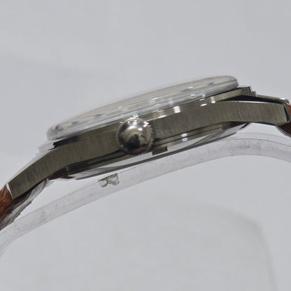 Vintage MOD HMT Janata Telugu Hand Winding 17 Jewels Peach Face Tan Leather Strap Men's Wrist Watch K10