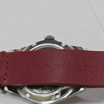 Vintage MOD HMT Janata Telugu Hand Winding 17 Jewels Red Face Red Nato Leather Strap Men's Wrist Watch K12