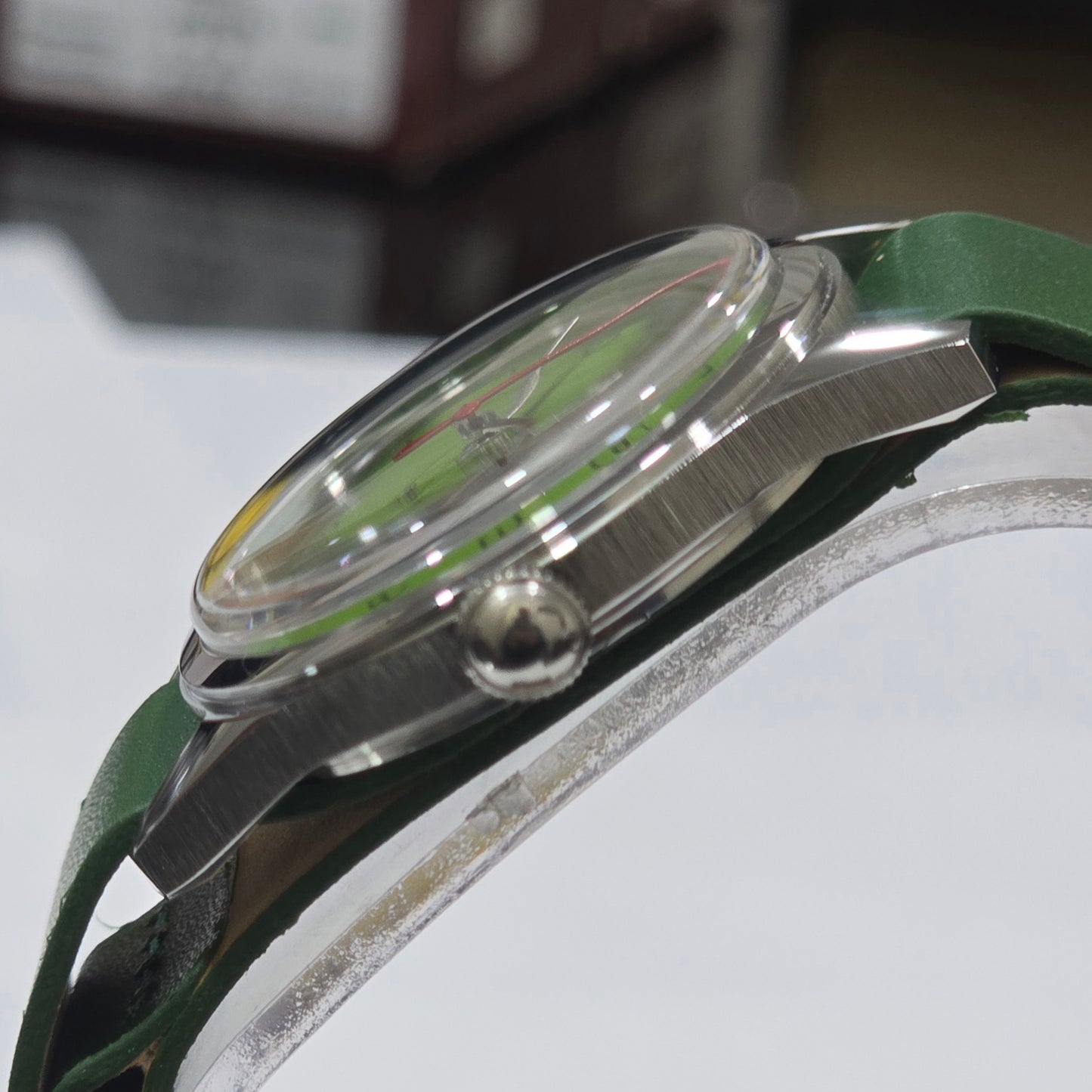 Vintage MOD HMT Janata Telugu Hand Winding 17 Jewels Green Face Green Nato Leather Strap Men's Wrist Watch K11