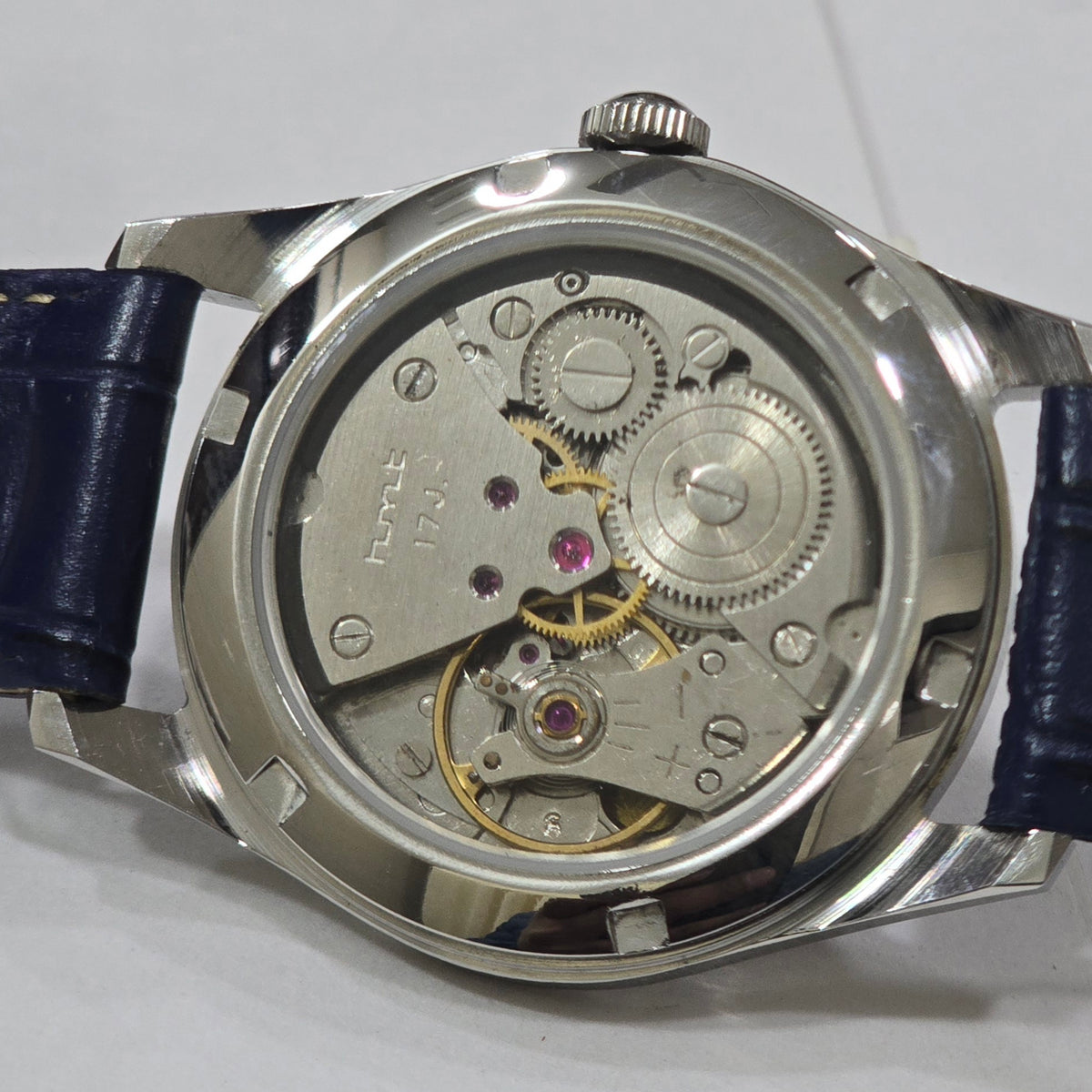Vintage MOD HMT Janata B.R .Ambedkar Hand Winding 17 Jewels Blue Face Blue Leather Strap Men's Wrist Watch K17
