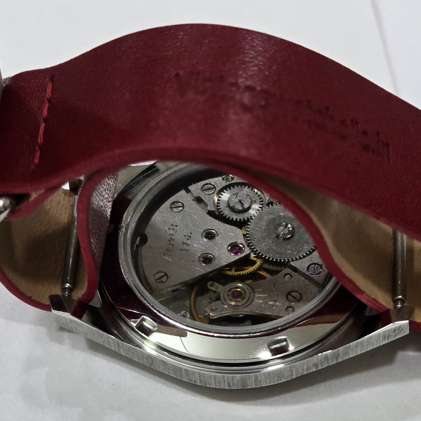 Vintage MOD HMT Janata B.R .Ambedkar Hand Winding 17 Jewels Red Face Red Nato Leather Strap Men's Wrist Watch K18