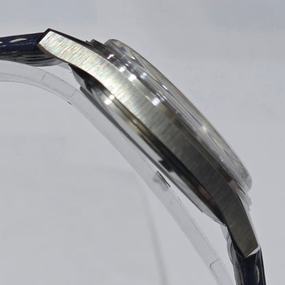 Vintage MOD HMT Janata Malayalam Hand Winding 17 Jewels Blue Face Blue Leather Strap Men's Wrist Watch K03