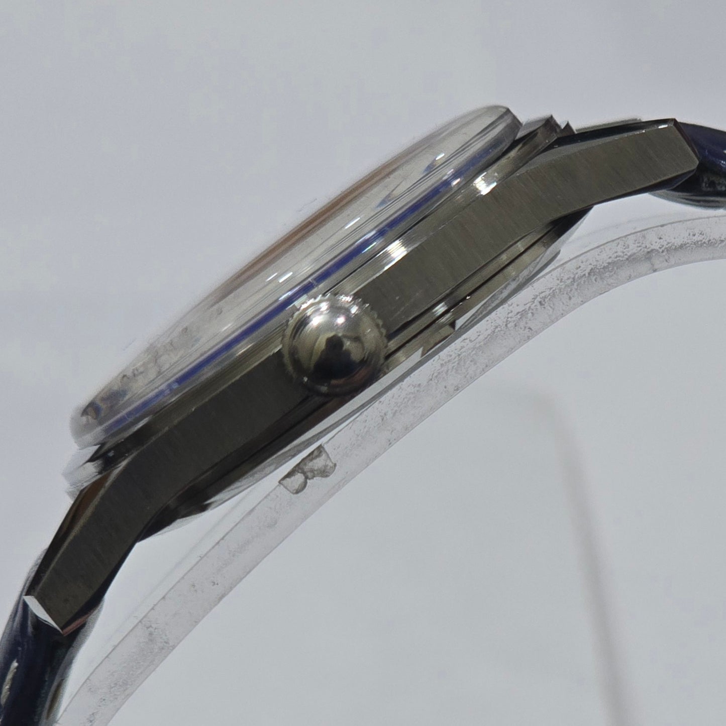 Vintage MOD HMT Janata Malayalam Hand Winding 17 Jewels Blue Face Blue Leather Strap Men's Wrist Watch K03