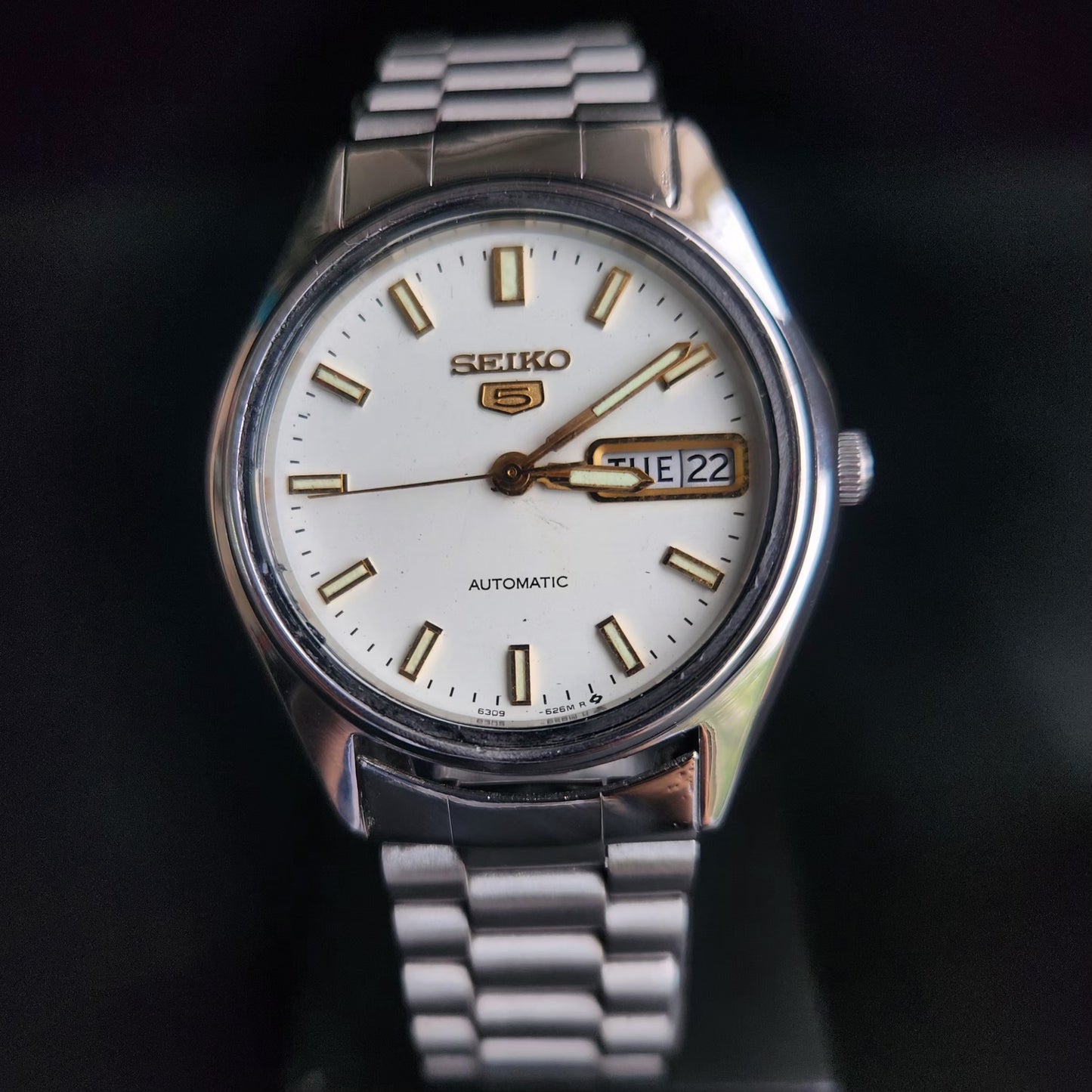 Vintage 1985 Original Seiko 5 Automatic 6309-6240 White Face 17 Jewels Day-Date Japanese Men's Wrist Watch S13