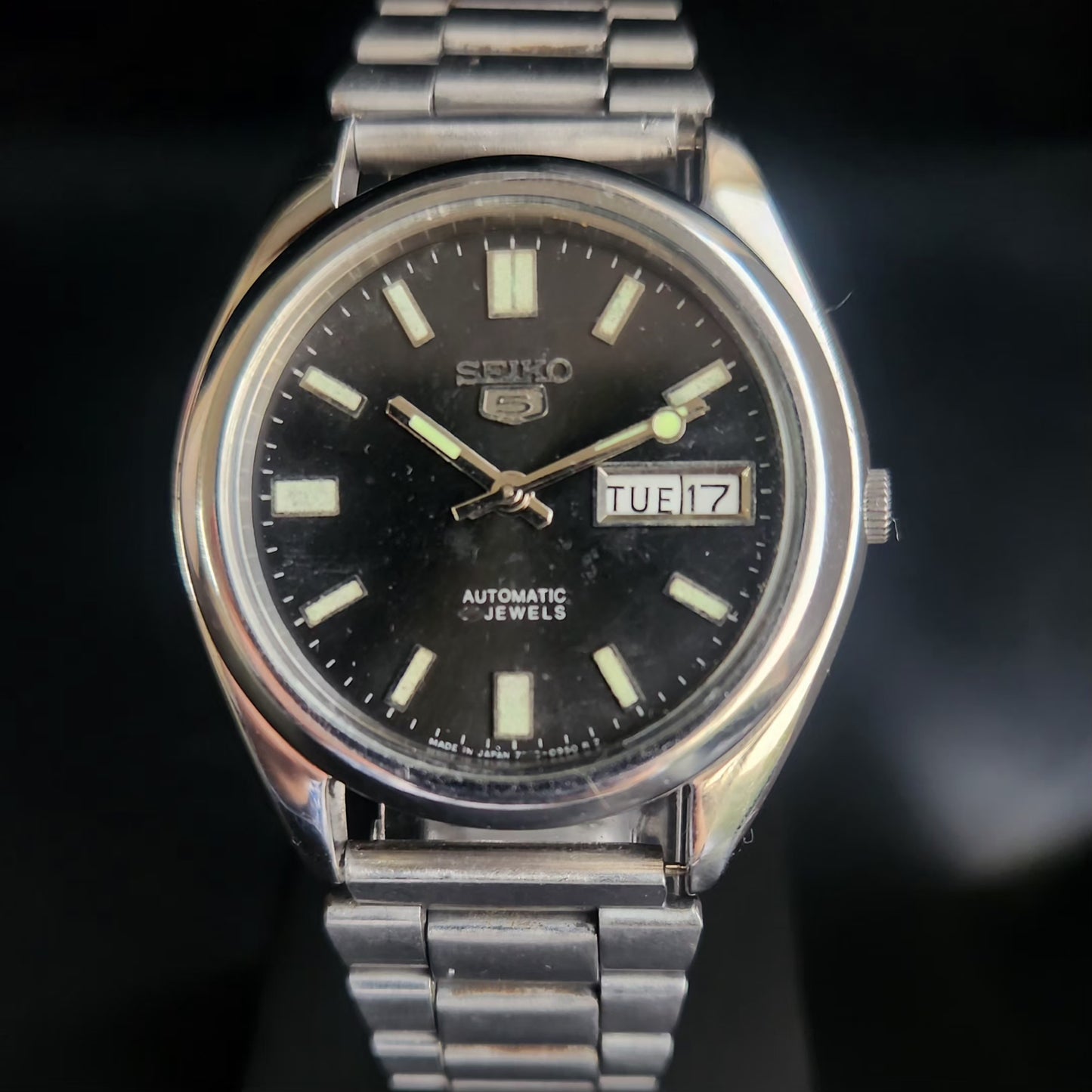Vintage 1985 Original Seiko 5 Automatic 6309-5820 Black Face 17 Jewels Day-Date Japanese Men's Wrist S14