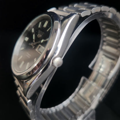 Vintage 1985 Original Seiko 5 Automatic 6309-5820 Black Face 17 Jewels Day-Date Japanese Men's Wrist S14