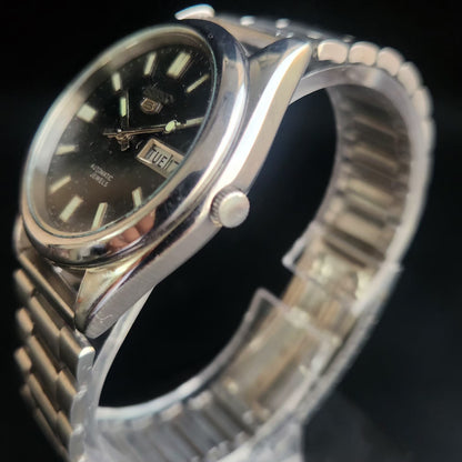 Vintage 1985 Original Seiko 5 Automatic 6309-5820 Black Face 17 Jewels Day-Date Japanese Men's Wrist S14