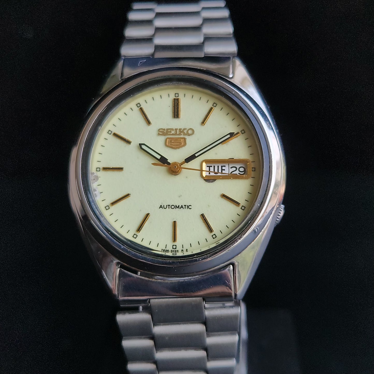 Vintage 1999 Original Seiko 5 Automatic 7S26-3040 lume Face 21 Jewels Day-Date Japanese Men's Wrist Watch S20