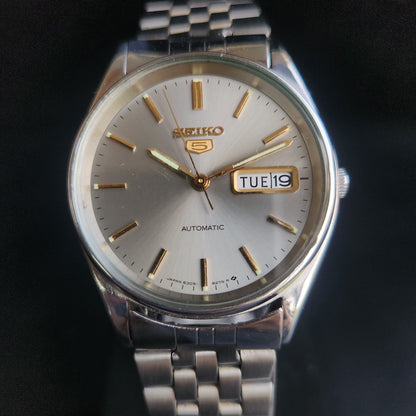 Vintage 1985 Original Seiko 5 Automatic 6309-8900 Gray Face 17Jewels Day-Date Japanese Men's Wrist Watch S21