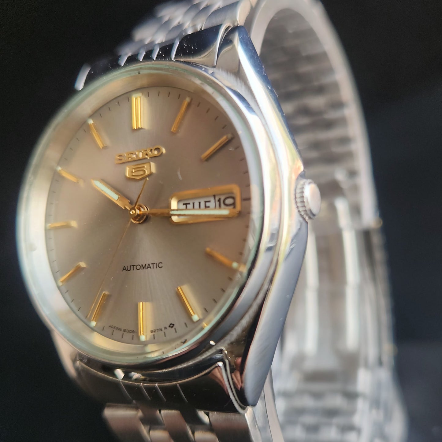 Vintage 1985 Original Seiko 5 Automatic 6309-8900 Gray Face 17Jewels Day-Date Japanese Men's Wrist Watch S21