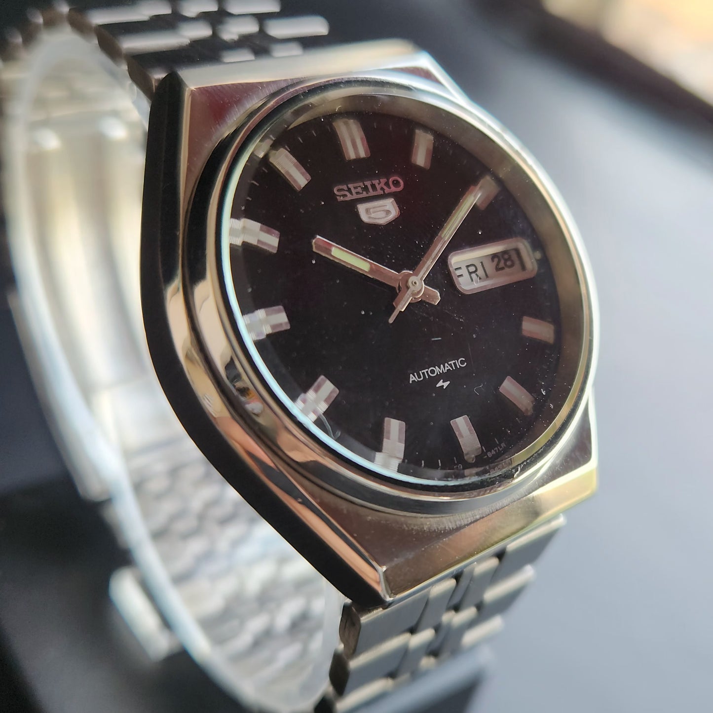 Vintage 1982 Original Seiko 5 Automatic 6309-8820 Black Face 17 Jewels Day-Date Japanese Men's Wrist Watch S58