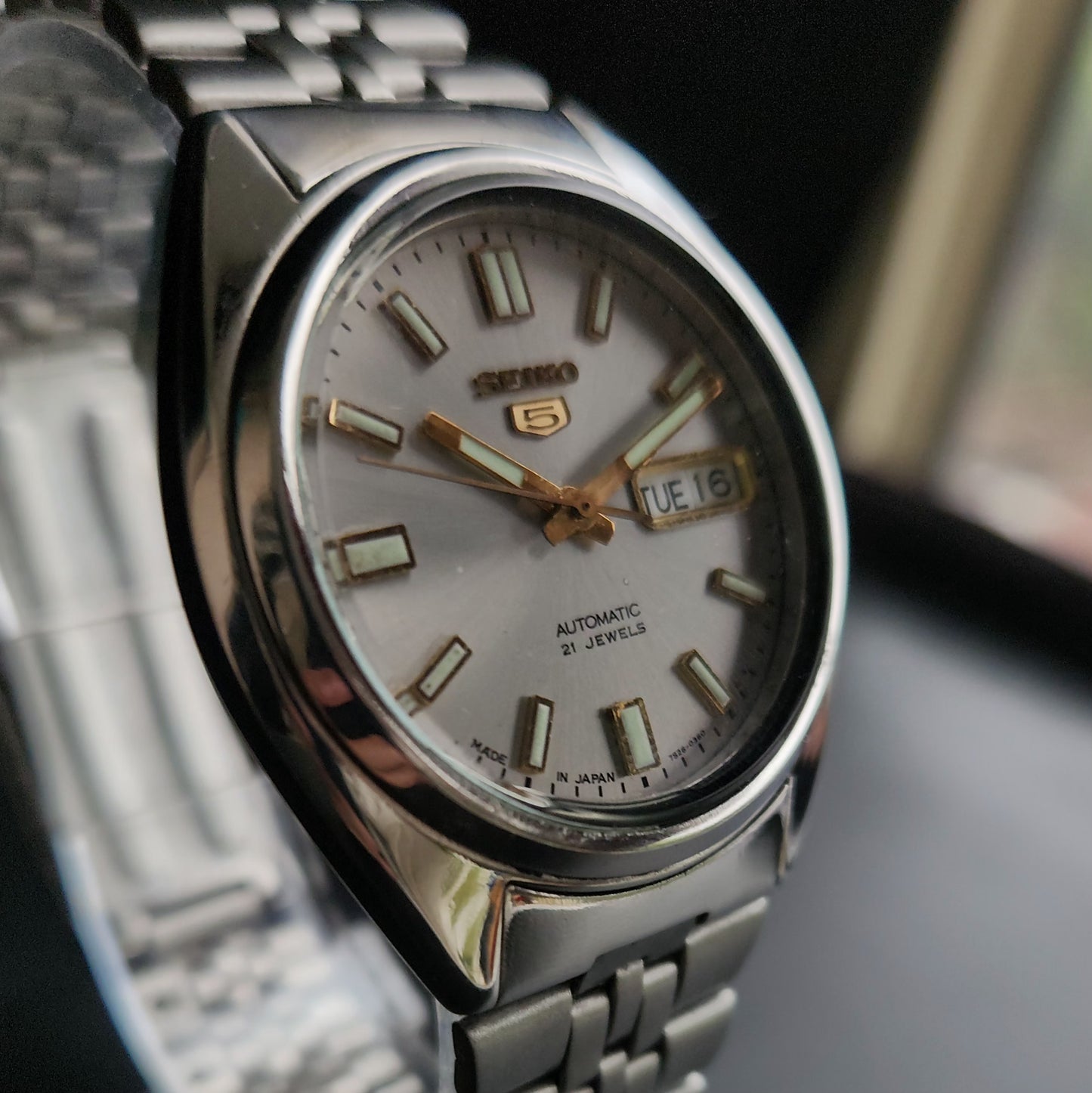 Vintage 1998 Original Seiko 5 Automatic 7S26-8049 Grey Face 21 Jewels Day-Date Japanese Men's Wrist Watch S24