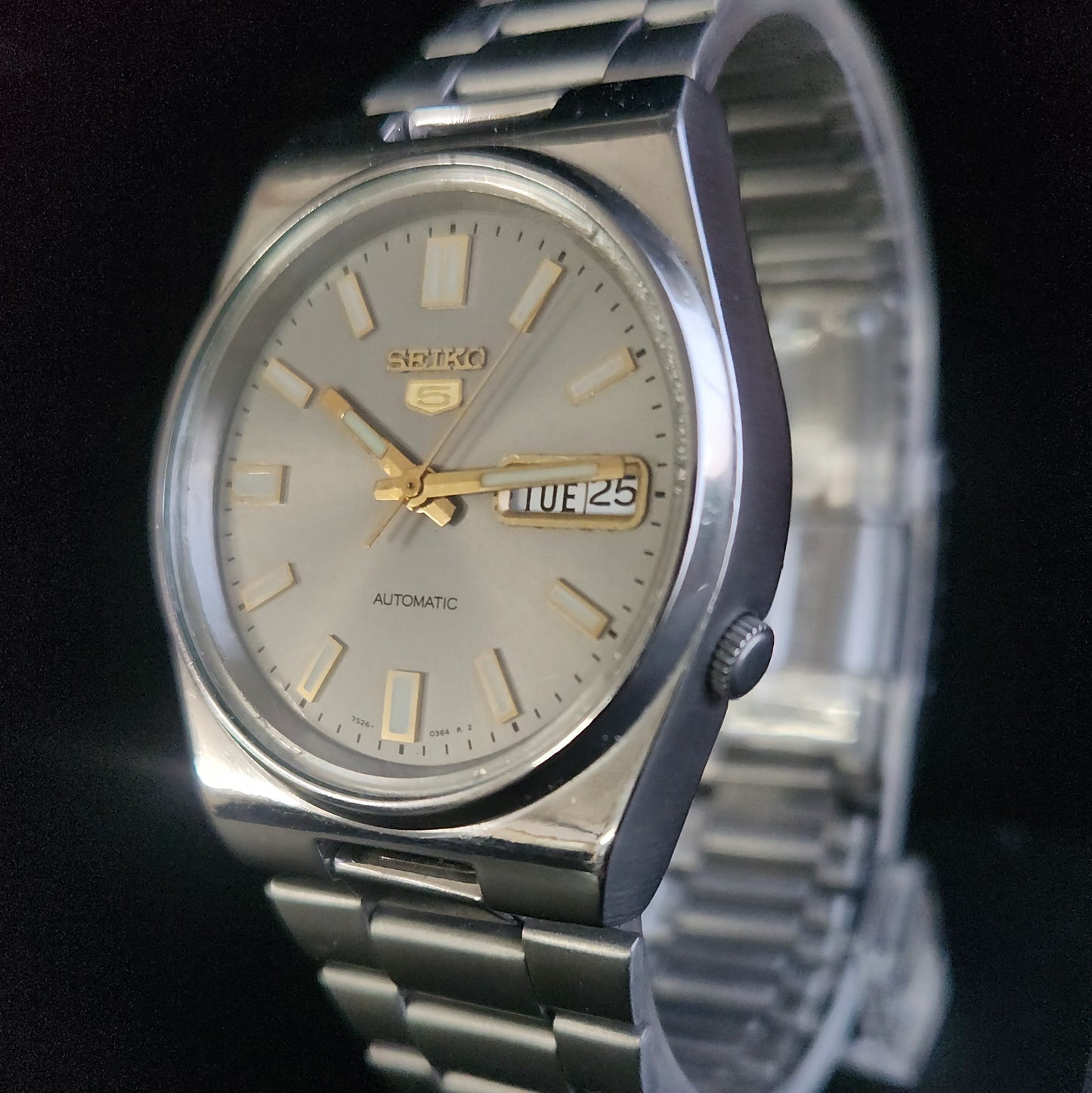 Vintage 1997 Original Seiko 5 Automatic 7S26-3100 Grey Face 21 Jewels Day-Date Japanese Men's Wrist Watch S26