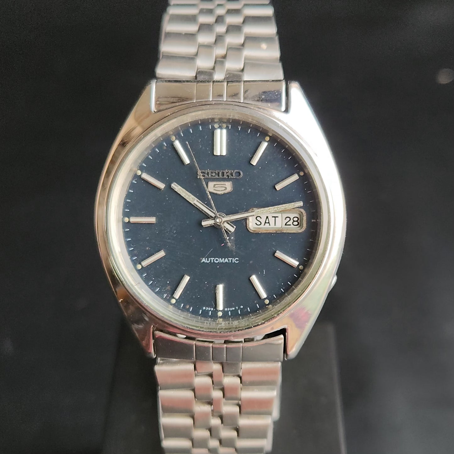 Vintage 1981 Original Seiko 5 Automatic 6309-5130 Blue Face 17 Jewels Day-Date Japanese Men's Wrist Watch S52