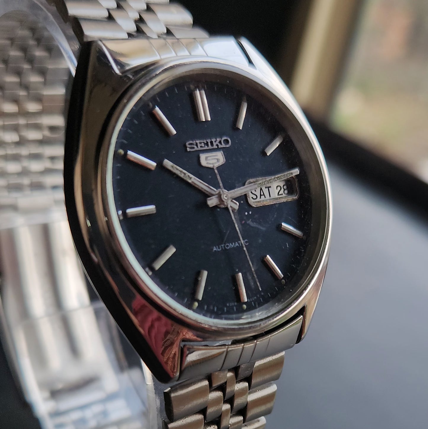 Vintage 1981 Original Seiko 5 Automatic 6309-5130 Blue Face 17 Jewels Day-Date Japanese Men's Wrist Watch S52
