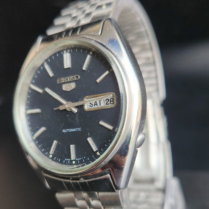 Vintage 1981 Original Seiko 5 Automatic 6309-5130 Blue Face 17 Jewels Day-Date Japanese Men's Wrist Watch S52