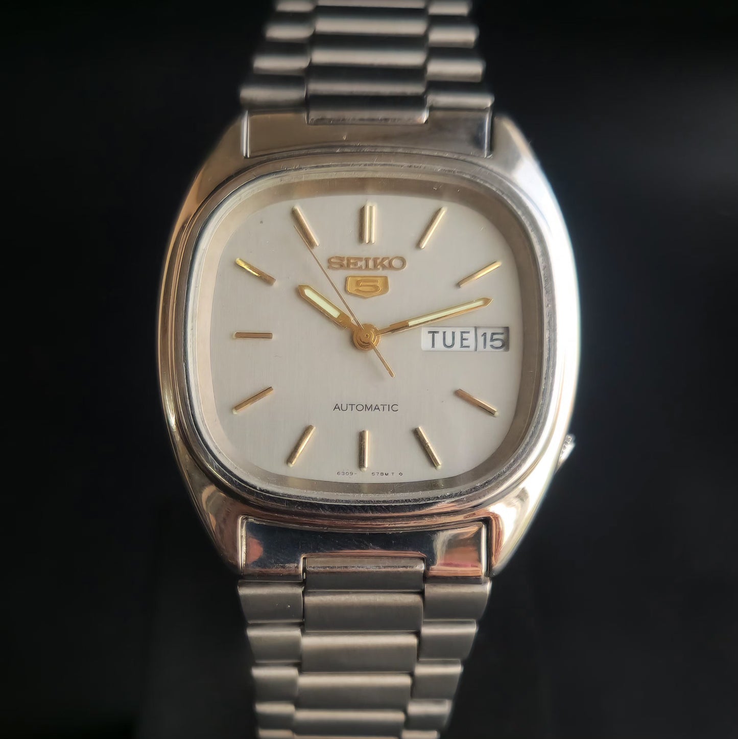Vintage 1976 Original Seiko 5 Automatic 6309-8840 Grey Face 17 Jewels Day-Date Japanese Men's Wrist Watch S32