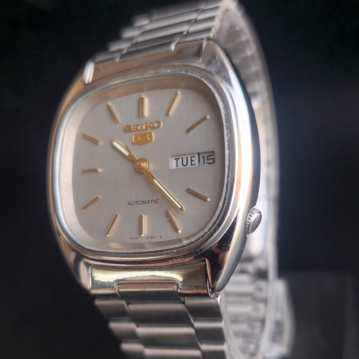 Vintage 1976 Original Seiko 5 Automatic 6309-8840 Grey Face 17 Jewels Day-Date Japanese Men's Wrist Watch S32