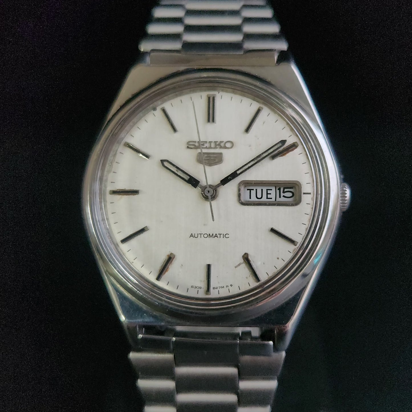 Vintage 1985 Original Seiko 5 Automatic 6309-8970 White Face 17 Jewels Day-Date Japanese Men's Wrist Watch S38
