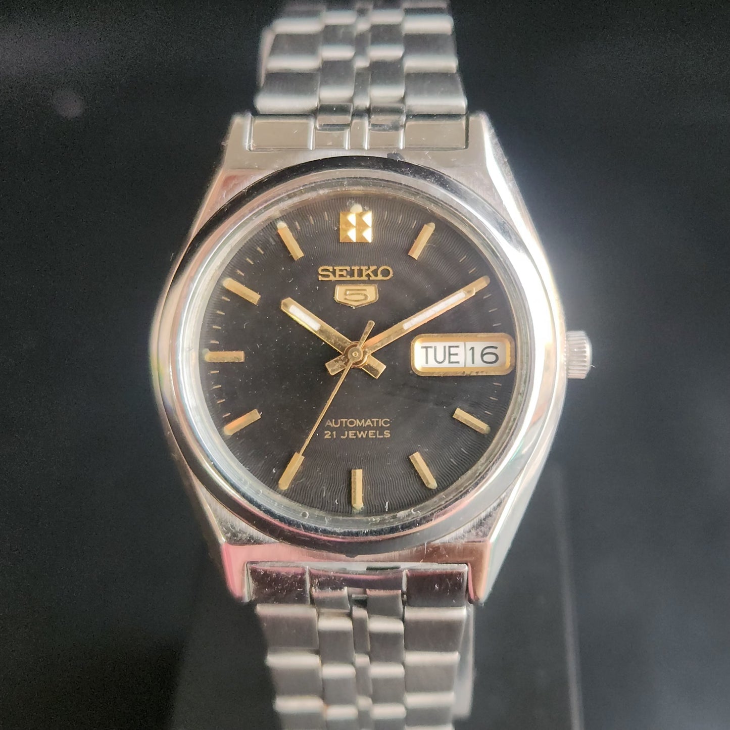 Vintage 2000 Original Seiko 5 Automatic 7S26-0070 Black Face 21 Jewels Day-Date Japanese Men's Wrist Watch S45