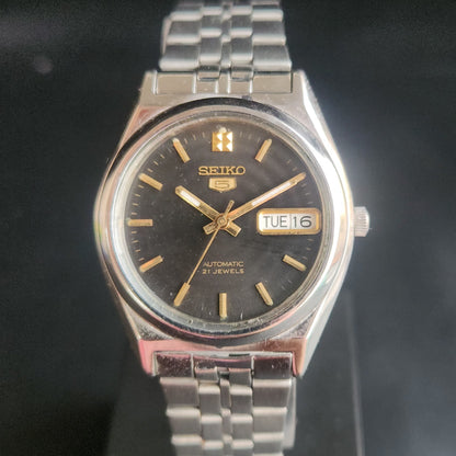 Vintage 2000 Original Seiko 5 Automatic 7S26-0070 Black Face 21 Jewels Day-Date Japanese Men's Wrist Watch S45