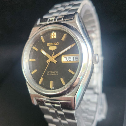 Vintage 2000 Original Seiko 5 Automatic 7S26-0070 Black Face 21 Jewels Day-Date Japanese Men's Wrist Watch S45