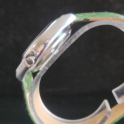 Vintage Mod Arabic Seiko 5 Automatic 17 Jewels Cal. 7009 Green Face Green Leather Band Day-Date Men's Wrist Watch S71