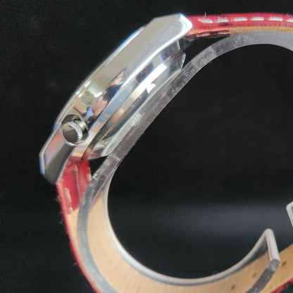 Vintage Mod Arabic Seiko 5 Automatic 17 Jewels Cal. 7009 Red Face Red Leather Band Day-Date Men's Wrist Watch S72