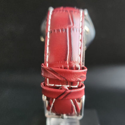 Vintage Mod Arabic Seiko 5 Automatic 17 Jewels Cal. 7009 Red Face Red Leather Band Day-Date Men's Wrist Watch S72