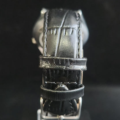 Vintage Mod Arabic Seiko 5 Automatic 17 Jewels Cal. 7009 Black Face Black Leather Band Day-Date Men's Wrist Watch S75