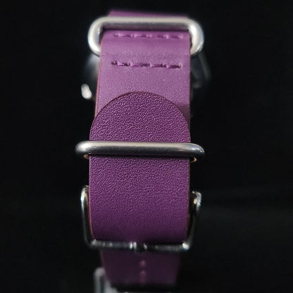 Vintage Mod Arabic Seiko 5 Automatic 17 Jewels Cal. 7009 Purple Face Purple Nato Leather Band Day-Date Men's Wrist Watch S74