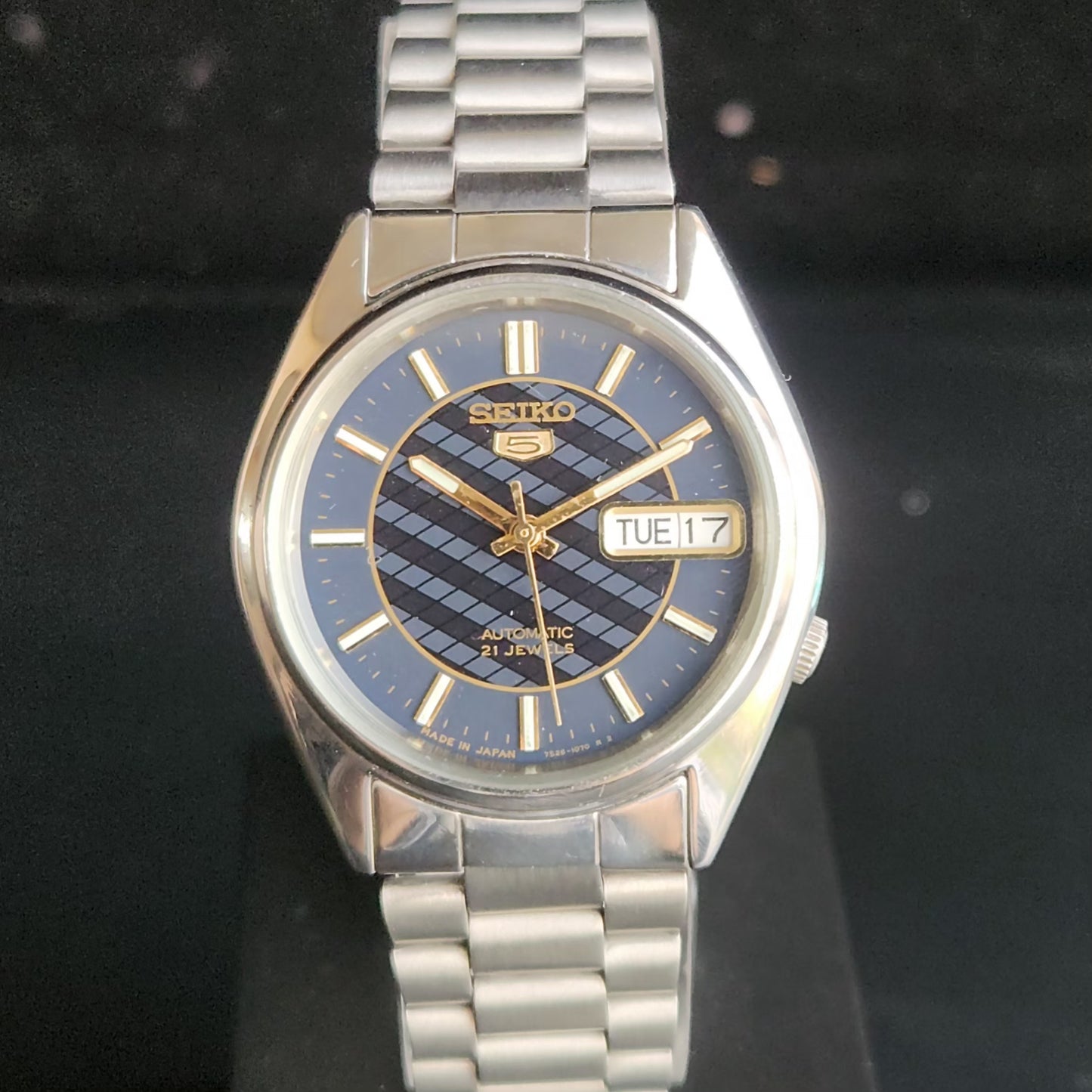 Vintage 1997 Original Seiko 5 Automatic 7S26-8000 Blue Face 21 Jewels Day-Date Japanese Men's Wrist Watch S51
