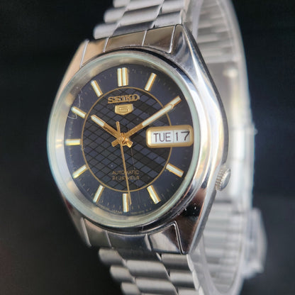 Vintage 1997 Original Seiko 5 Automatic 7S26-8000 Blue Face 21 Jewels Day-Date Japanese Men's Wrist Watch S51