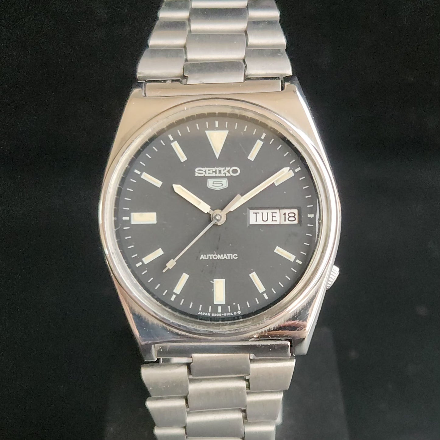 Vintage 1981 Original Seiko 5 Automatic 6309-9040 Black Face 17 Jewels Day-Date Japanese Men's Wrist Watch S63