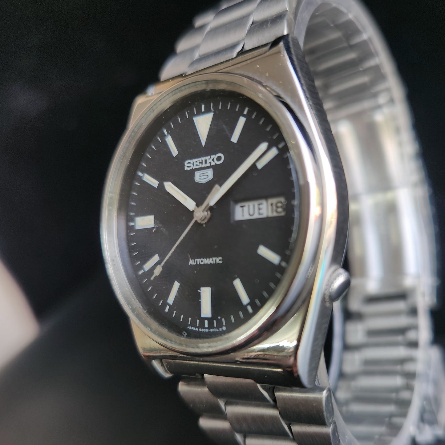 Vintage 1981 Original Seiko 5 Automatic 6309-9040 Black Face 17 Jewels Day-Date Japanese Men's Wrist Watch S63