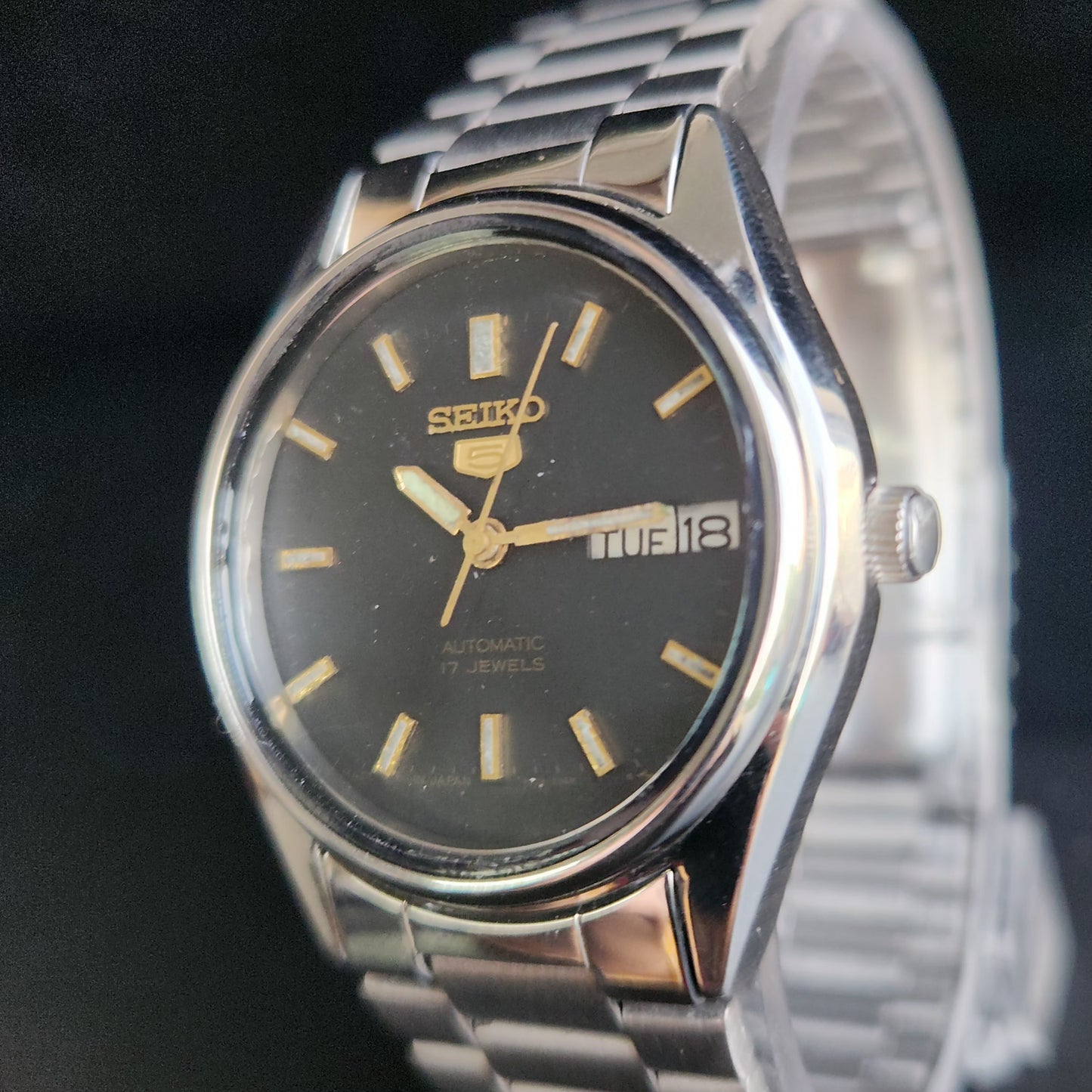 Vintage 1977 Original Seiko 5 Automatic 6309-6240 Black Face 17 Jewels Day-Date Japanese Men's Wrist Watch S83
