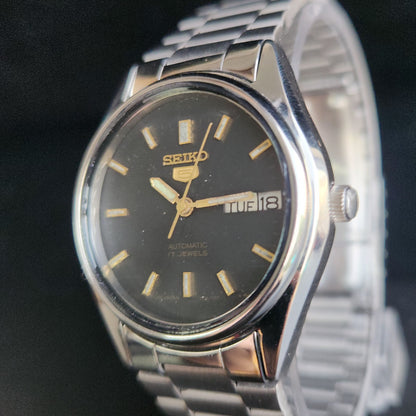 Vintage 1977 Original Seiko 5 Automatic 6309-6240 Black Face 17 Jewels Day-Date Japanese Men's Wrist Watch S83